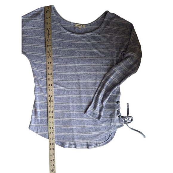 Crochet Womens S Blue Striped Long Sleeve Knit Sweater With Side Tie Accent - Picture 6 of 8